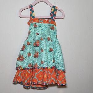 Jelly The Pug Sassy Dress with Pirate Ship and Floral Print Girls Size 12M